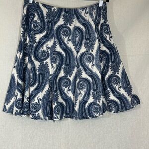 Paisley Skirt 100% Cotton Blue and White Size 12 Petite Classic Preppy Coastal